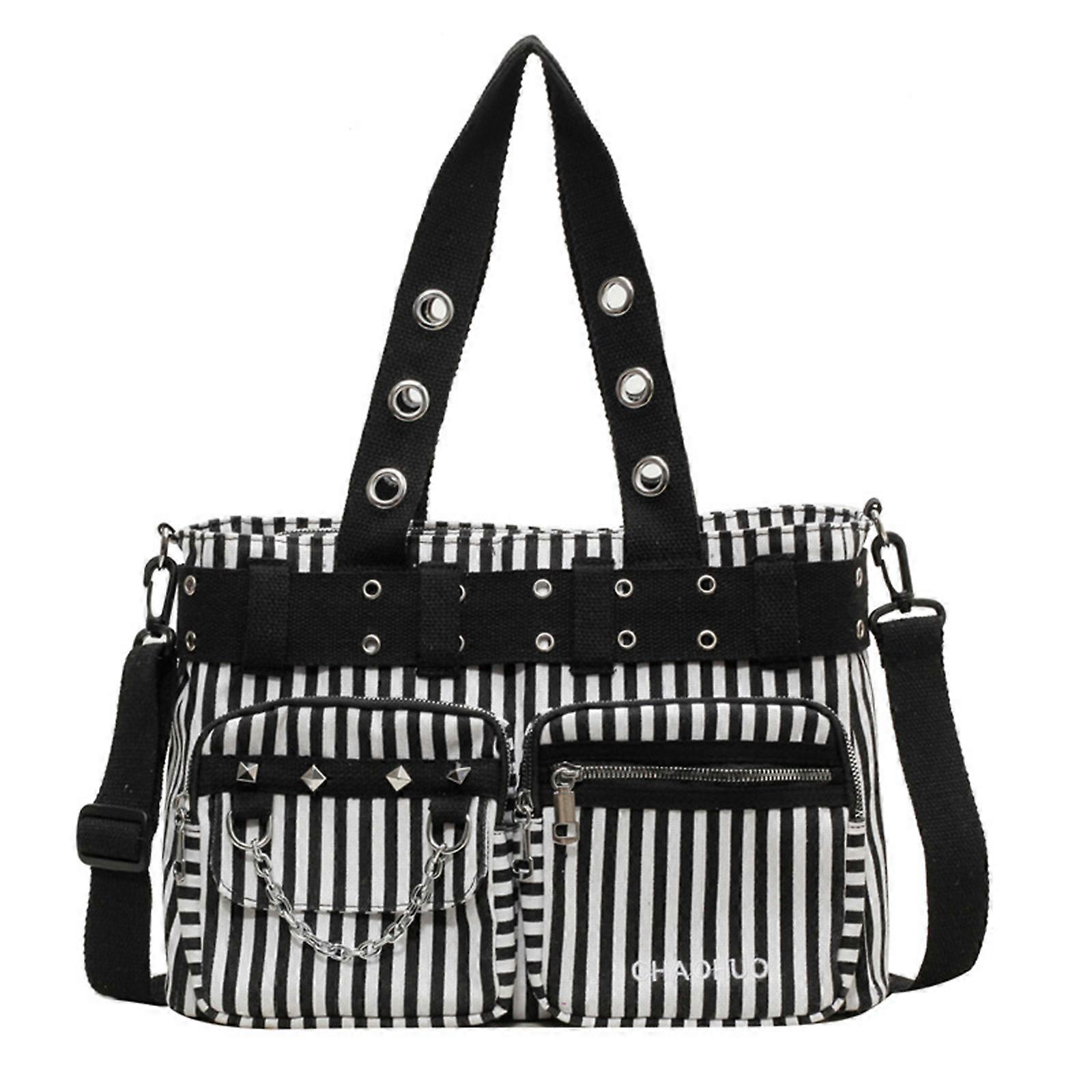 Sac à bandoulière élégant pour les femmes Sac à poignée supérieure Sac de messager simple Rivets Sac à main Grande capacité Sac à bandoulière rayure