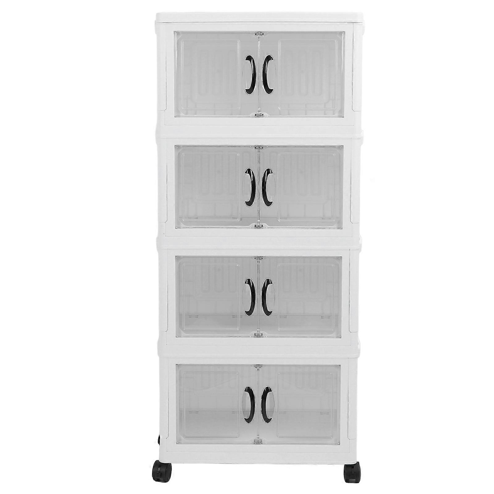 Stackable Storage Bin Plastic Foldable Storage Cabinet Closet Organizer with Wheels for Home Dorm Wardrobe Essentials 4 Tiers