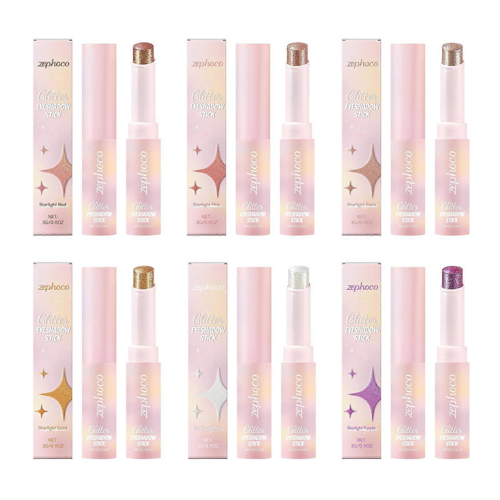 6 Colors Crystal Jelly Glaze Sticks, Eye Shadow Stick Eyeliner Brightener Pencil Crayon Easy to Blend Long Lasting Shimmer Eyeshadow
