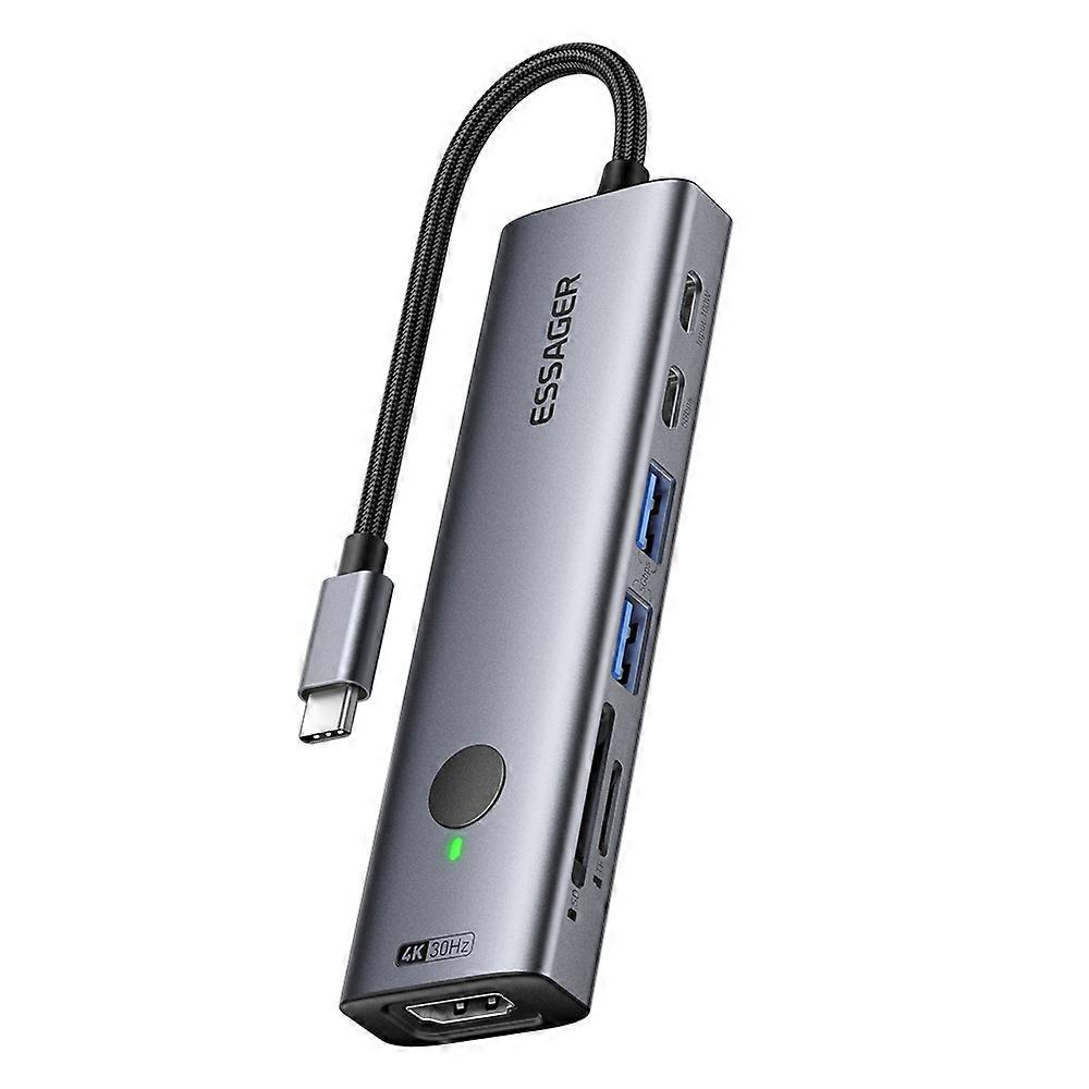 ESSAGER 7 In 1 Expansion Hub with 4K 30Hz HDMI Type C USB 3.0 SD TF Card Slot Docking Station