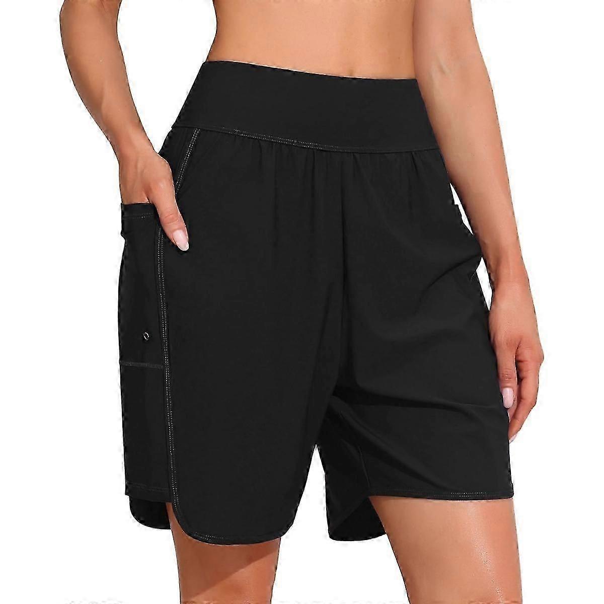 Charmleaks نسائي 6 "شورت سباحة شورتات عالية الخصر مع جيوب سريع جاف UPF50 + قيعان ملابس السباحة موجز مدمج