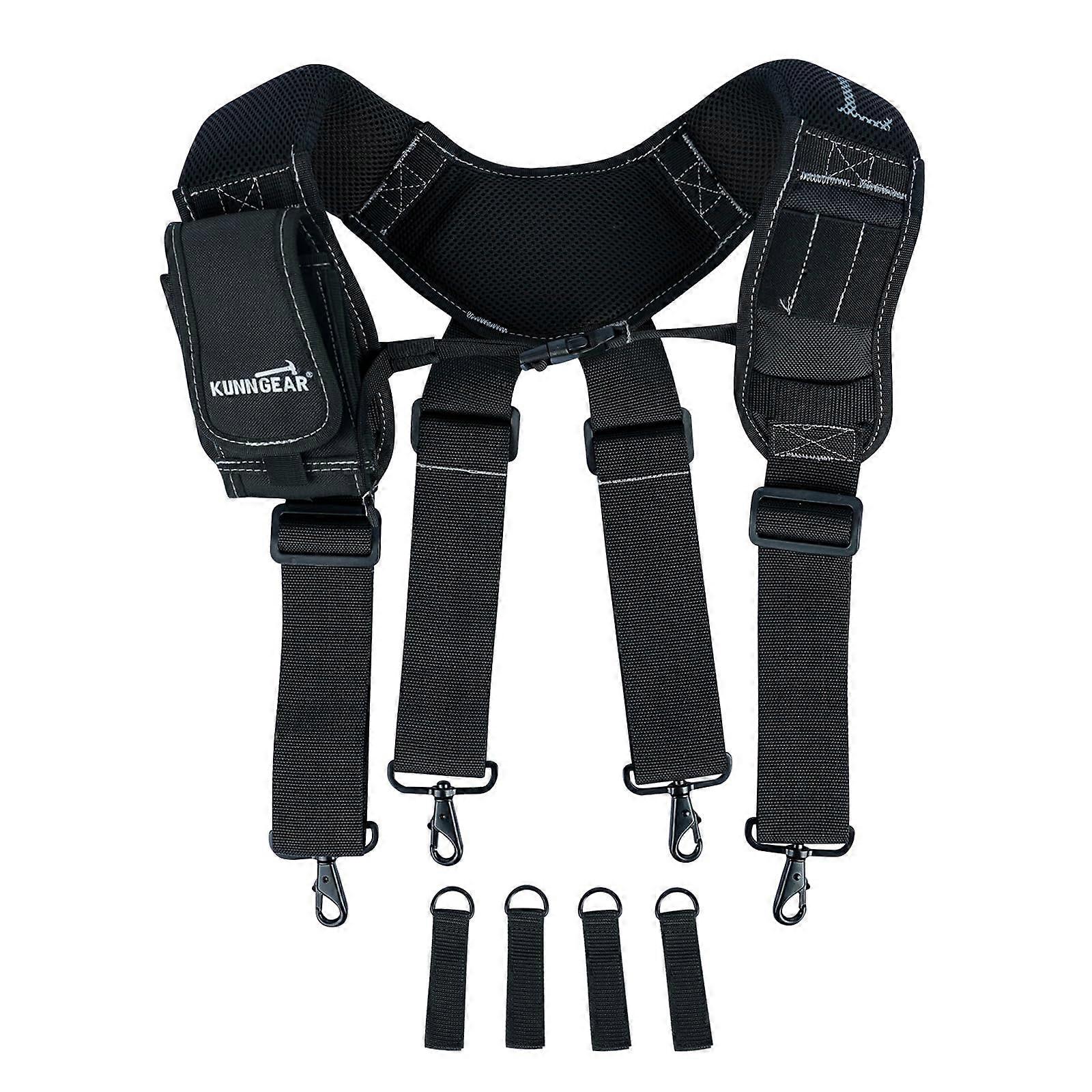 Tool Belt Suspenders with Padded Construction Belt Harness Gel Shoulder Strap Detachable Phone Holder and 4 Tool Belt Loops