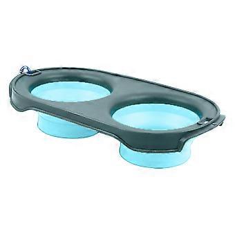 Folding Portable Silicone Double Bowl Universal Double Bowl Dog Basin for Cats and Dogs
