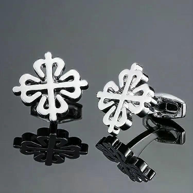 Brass Plated Cufflinks for Men-Silver Cross Flower Design -