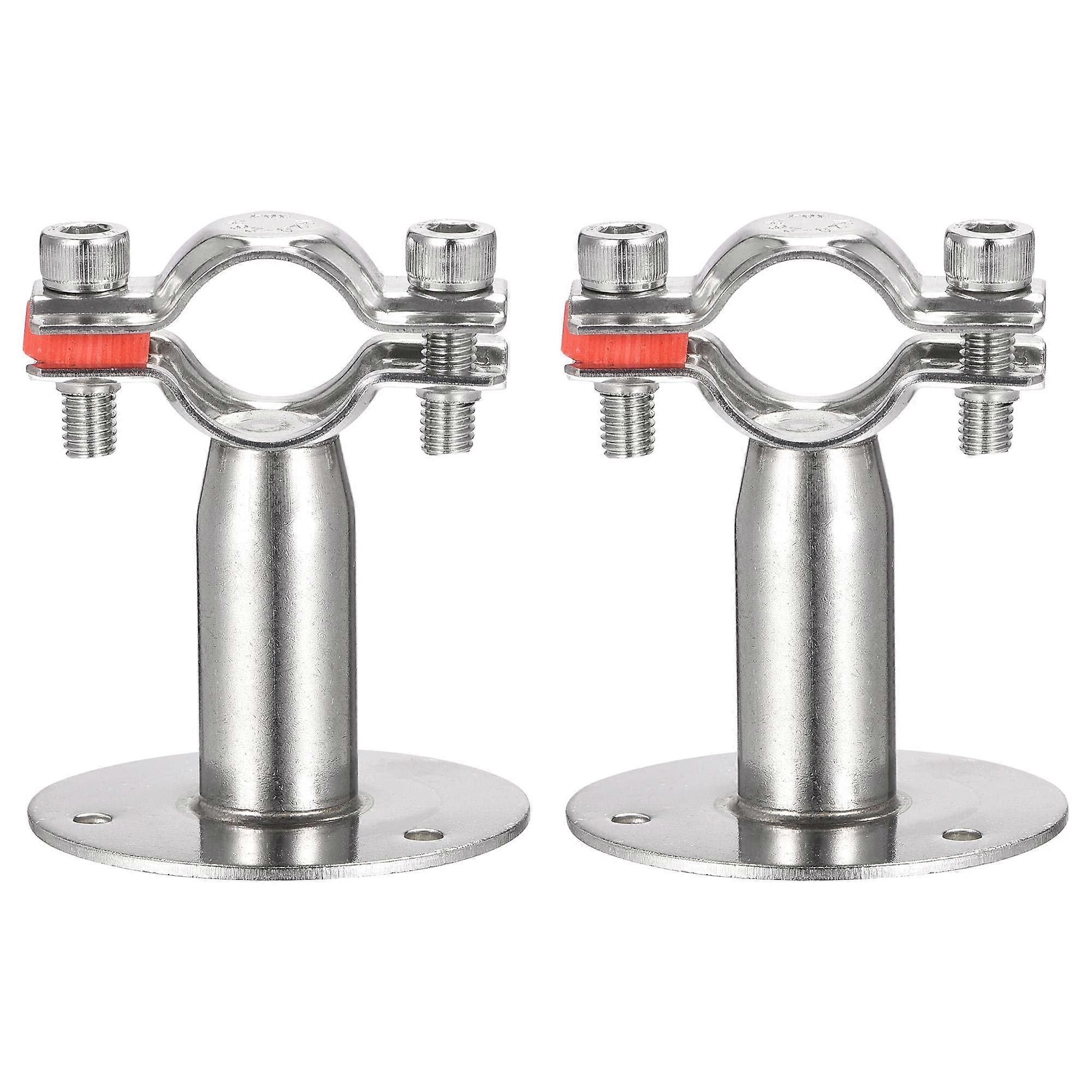 Stainless Steel Wall Mount Pipe Clamp 2pcs Set 25-28mm Adjustable Silver Heavy Duty Bracket