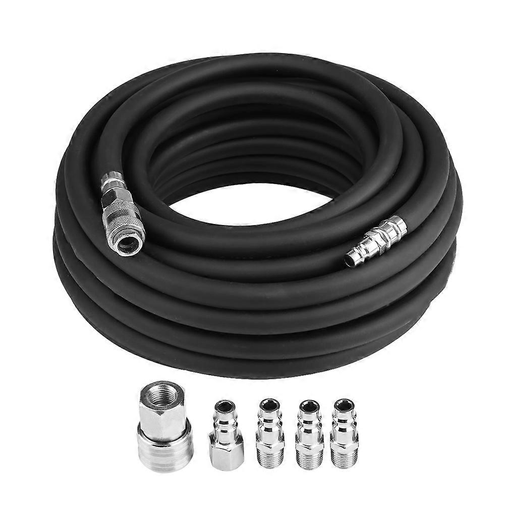 15M Flexible Rubber Pneumatic Air Hose with 5-Piece Compressor Accessory Kit Tool