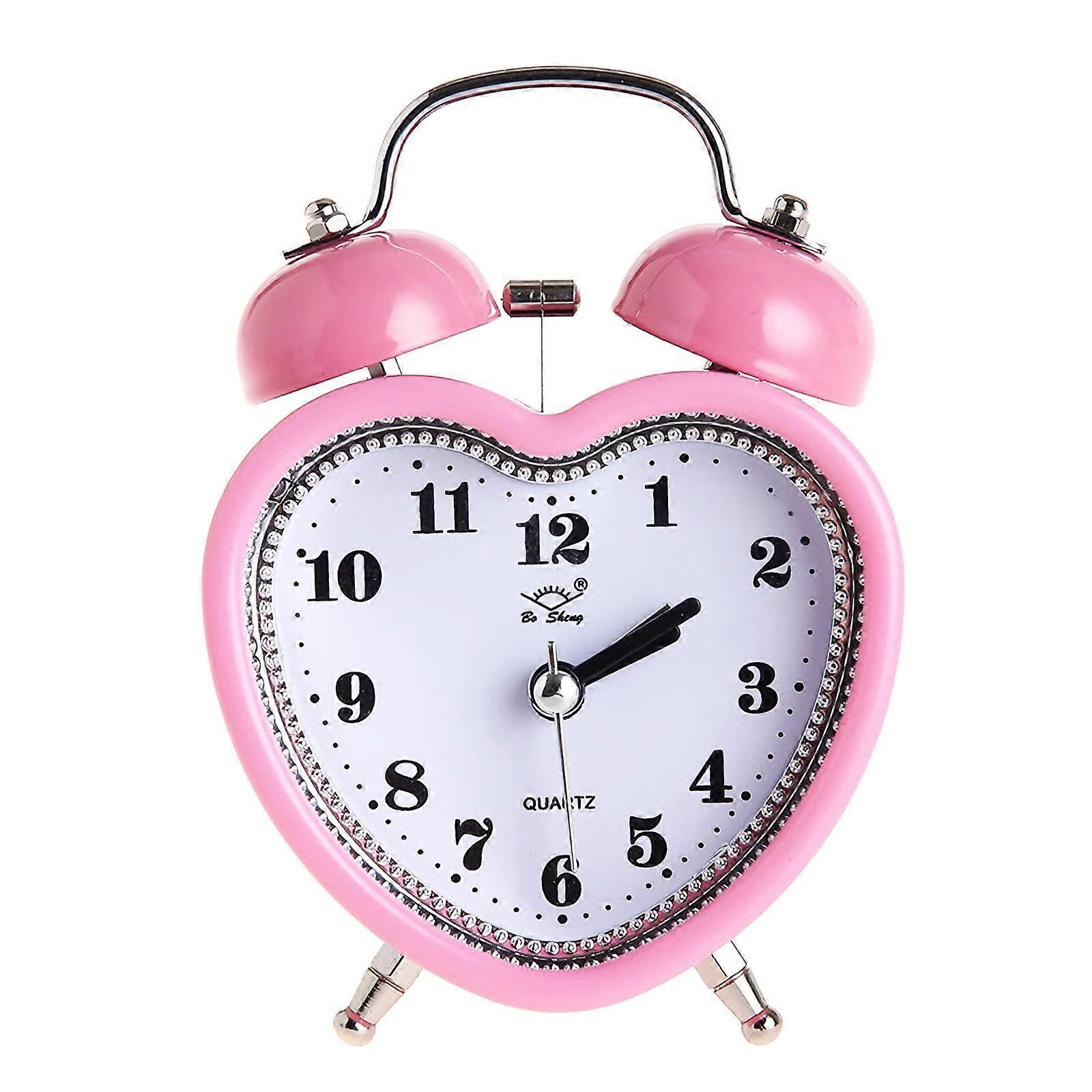 Cute Twin Bell Alarm Clock with Quiet Analog Quartz Mechanism and Night Light Feature in Pink Color