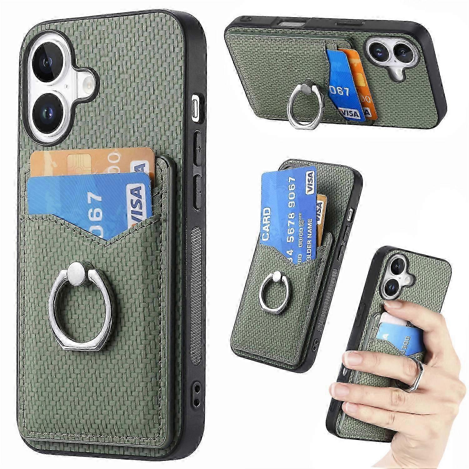 For iPhone 16 Case Card Slots Ring Holder Kickstand Phone Cover