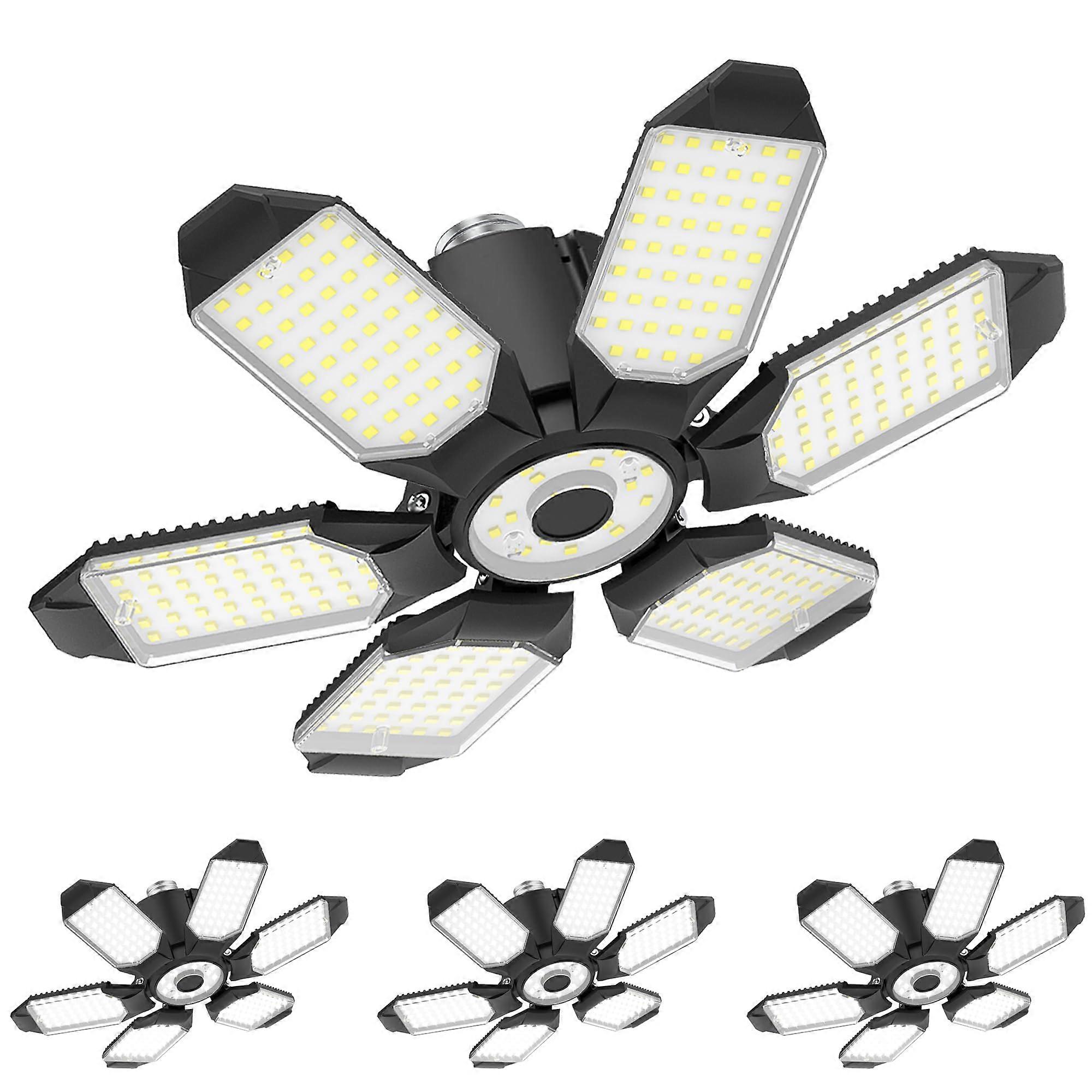 100W LED Garage Light Bulb, Deformable Shop Light with 6 Adjustable Panels, E26/E27 Compatible for Basement and Workshop - 4 Pack