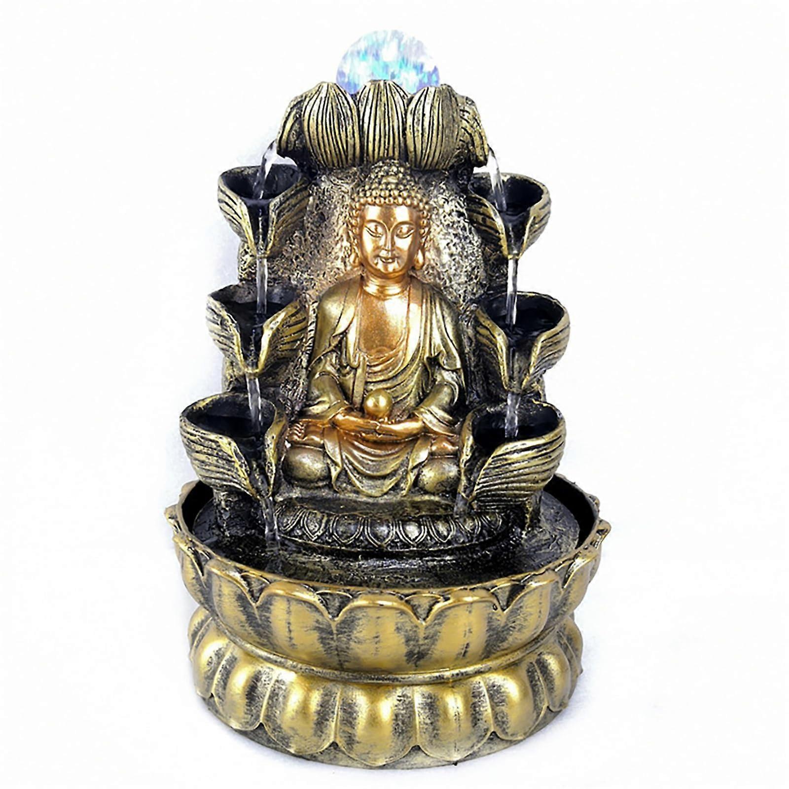 Buddha Waterfall Tabletop Fountain 12 Inch Zen Fountain with Light Ball for Relaxation and Meditation Decor