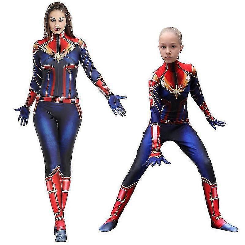 Disfraz de Capitana Marvel Superhéroe de Halloween Lycra Spandex Bodysuit Para