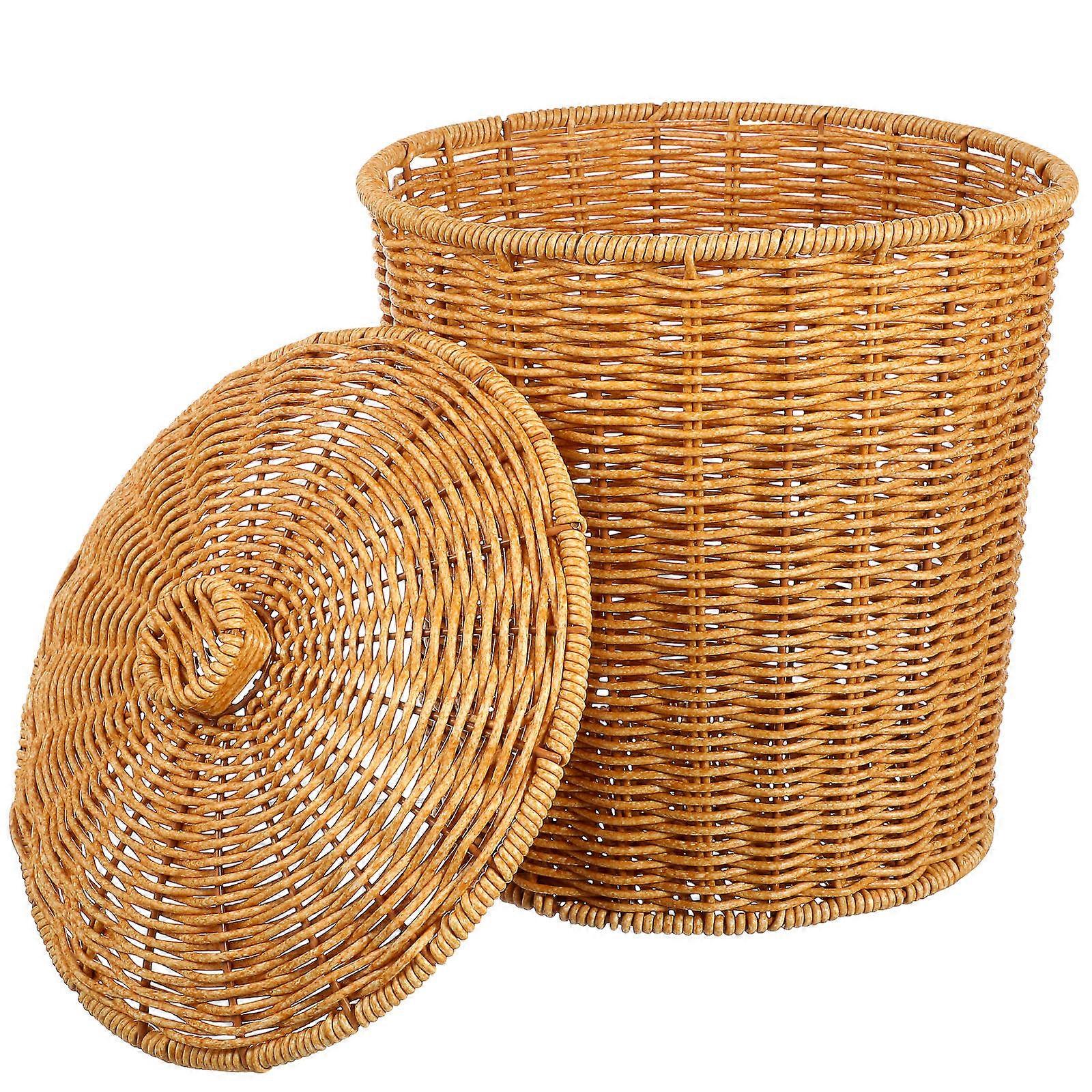 Portable Rattan Storage Basket with Lid – Multi Functional Organizer for Clothes, Fruits, and Household Items, Elegant Design, Smooth Edges, Deform
