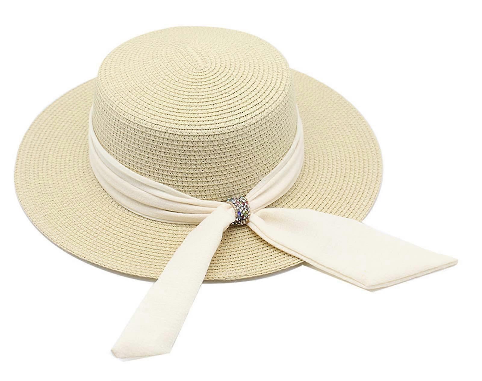Womens Sun Hat Foldable Wide Brim Panama Straw Hat with Scarf Adjustable Size for Summer Beach UV Protection