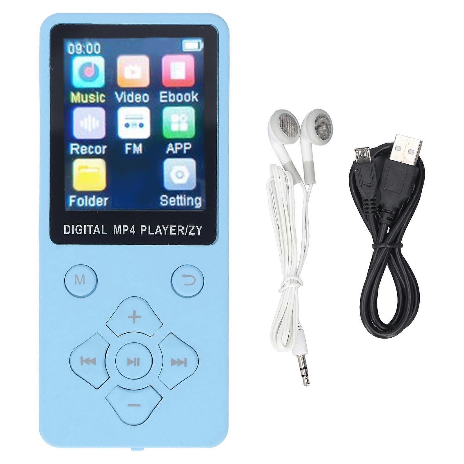 Blue Bluetooth 5.0 MP4 Player with HiFi Sound, 1.8" Screen, 32GB Memory, and More