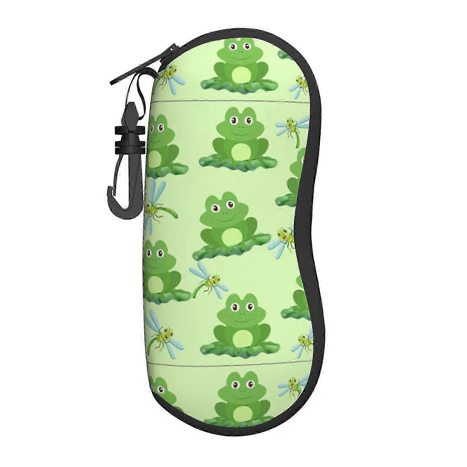 Estojo de Óculos de Sol com Padrão de Sapo e Libélula com Clipe de Cinto e Zíper para Adultos e Crianças