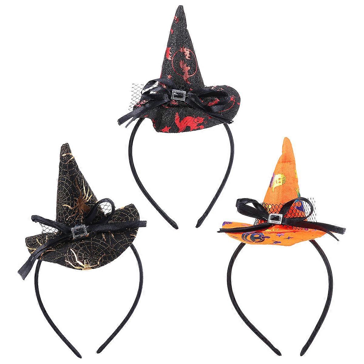 Party Hairband Circular Band with Witch Hat Design Assorted Color 22x12cm Costume Accessory for Women 3Set