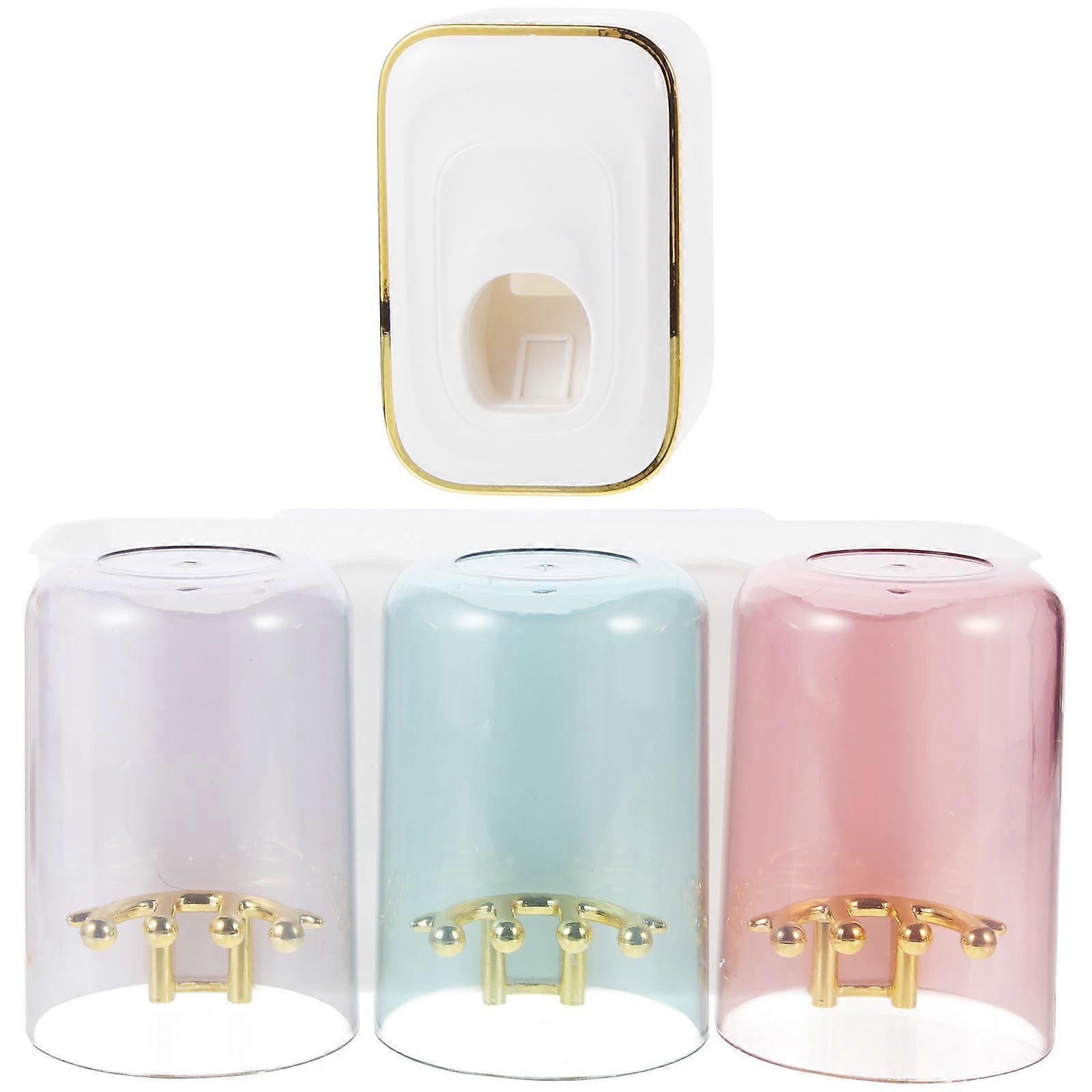 Toothbrush Holder Wall Mounted With Toothpaste Dispenser Space Saving Family Use 1Set