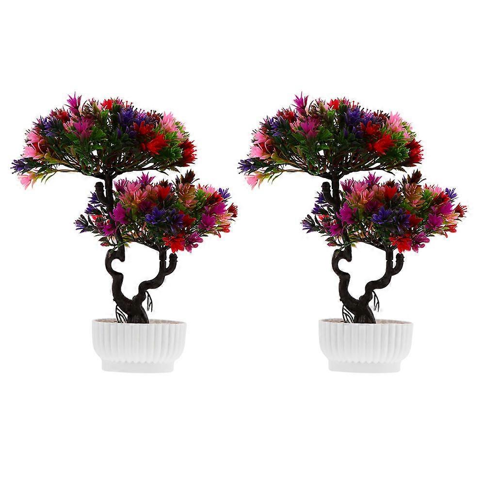 Artifical Bonsai Tree Guest-Greeting Pine Potted Artificial Flower Home Decoration Multi-Colored 27x31cm Decoration 2Pcs
