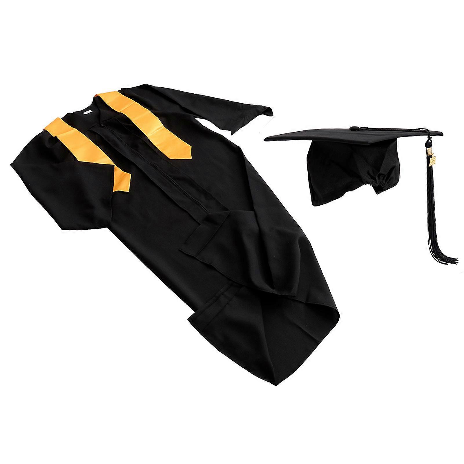 Engineering Student Graduation Gown and Tassel Drape Graduation Ceremony Academic Design Long Robe Black Yellow Suitable Height 171-178CM 3Pcs