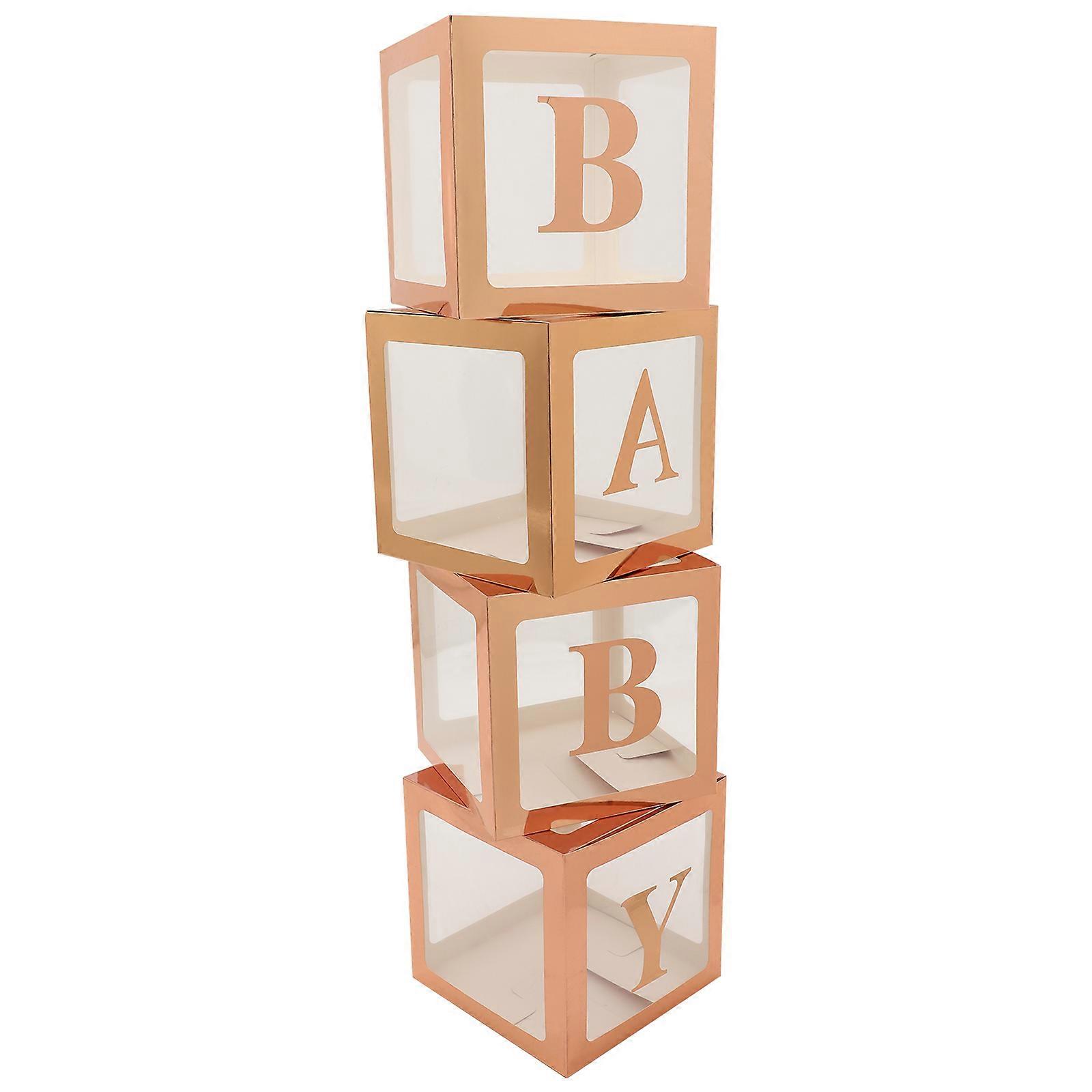 Clear Balloon Boxes with Rose Gold Letters for Shower, Birthday, and Baptism Party Decorations – Reusable Paper Material for Gender Reveal and