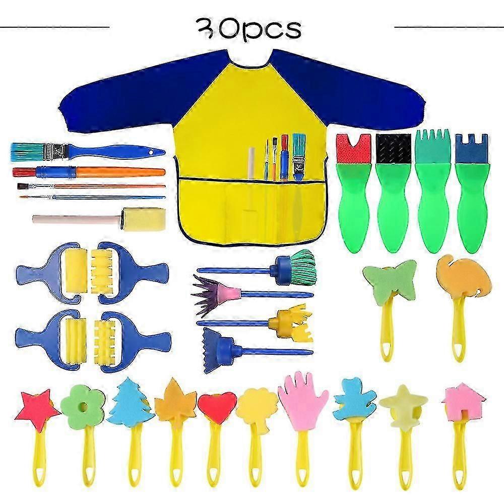 スポンジペイントブラシキット30pcsキッズペイントブラシ描画ツールキット子供早期DIY学習ペイントセット