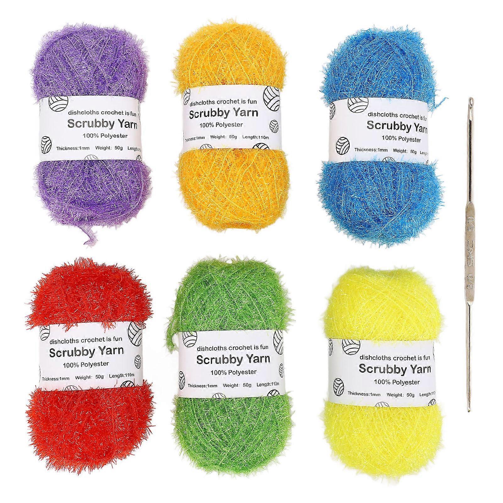 6 Pcs Shiny Yarn Multi Color Soft Cotton Glitter Sparkle Yarn with Stainless Steel Crochet Hook for Knitting Crafting
