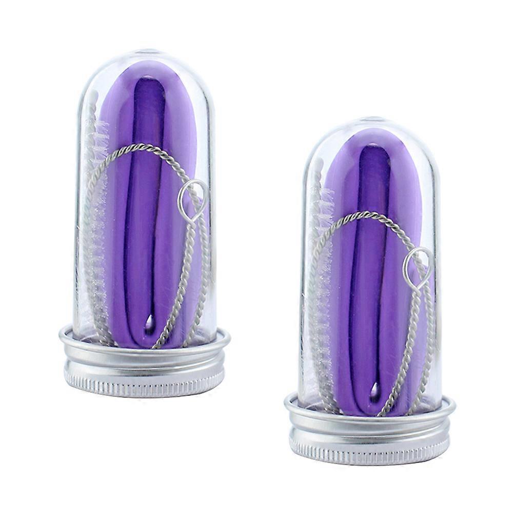 Pailles pliantes en silicone réutilisables pour un usage domestique Violet 25x1.1x1.1cm avec étui et brosse de nettoyage 2Sets