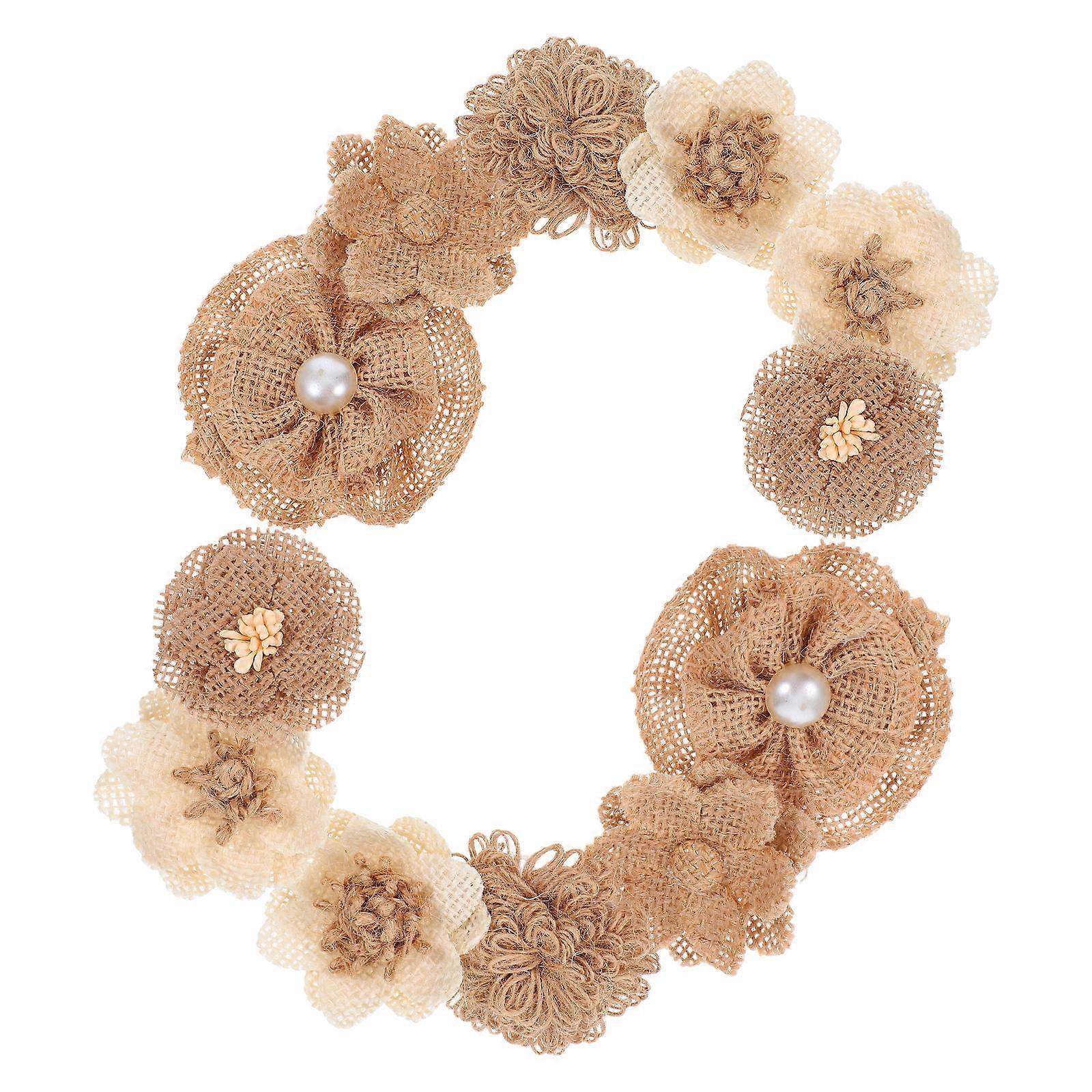Jute Cloth Flower Bow Handmade Garment Accessories Assorted Color 8.00X8.00X0.20CM Chest Flowers 12Pcs