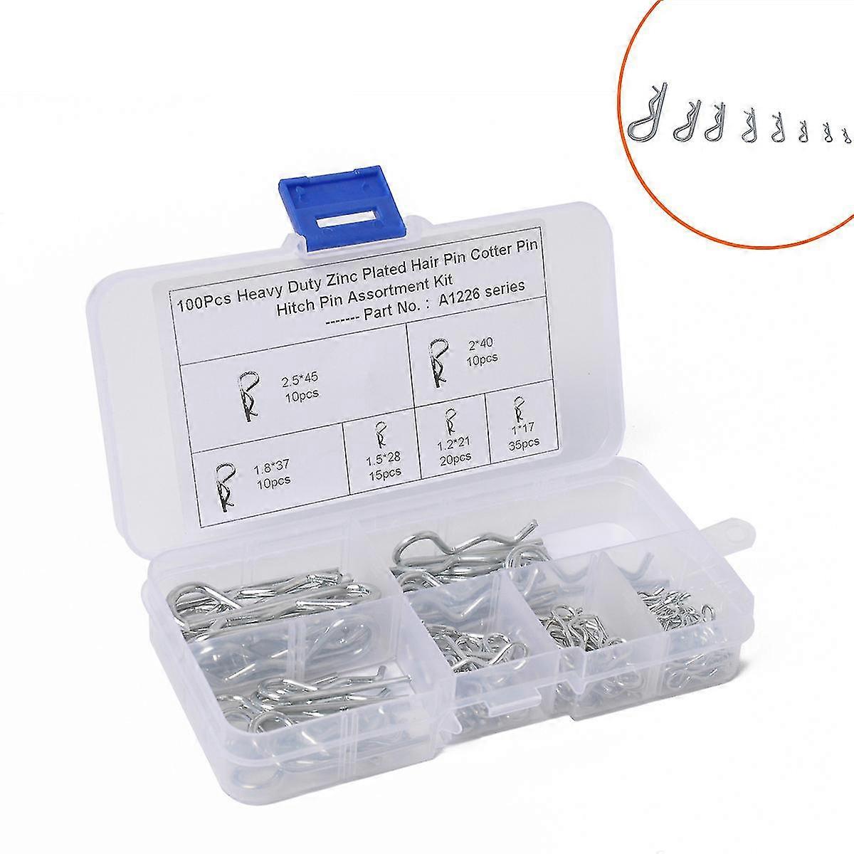 Cotter Pins R Clips, 100pcs R Shape Pins made of Carbon Zinc Plated Steel, Ideal Fastener Clips for Car Body, Compatible with Various Brands