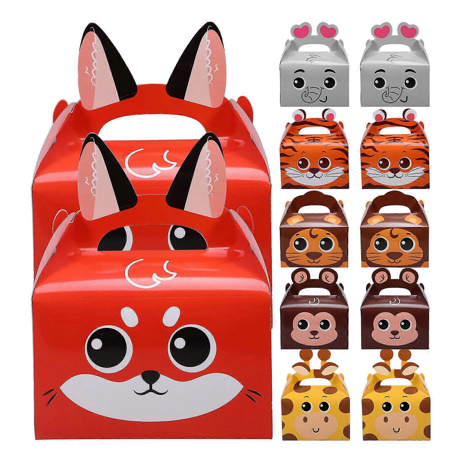 Animal Paper Box Jungle Party Cookie Box Shops Square Bottom Paper Festival Packaging 12Pcs