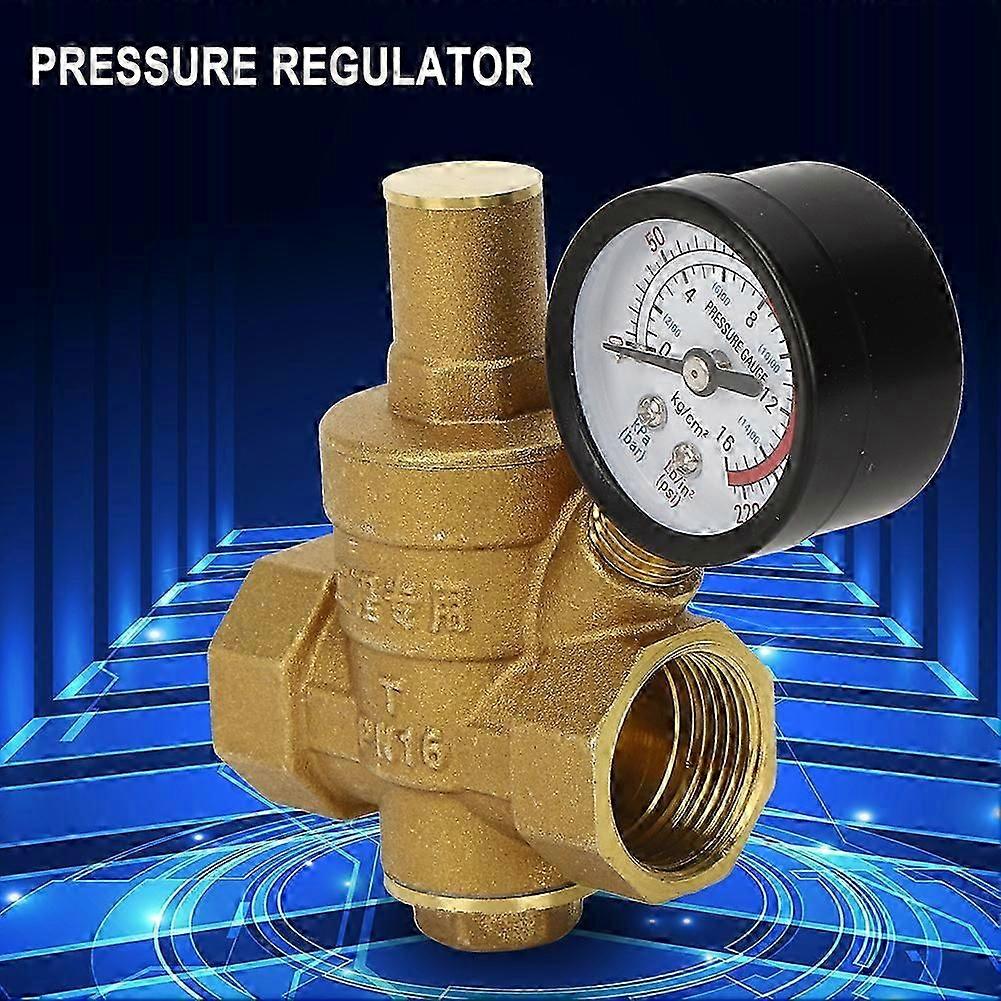 Adjustable Brass Water Pressure Reducer DN20 - Includes Pressure Gauge for Precise Control