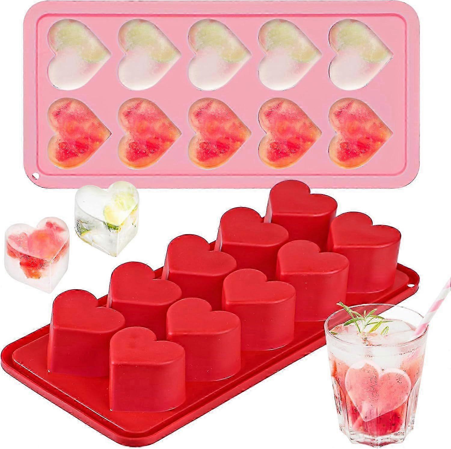 Silicone Heart Ice Cube Tray Set, 2 Deep Heart Shape Moulds for Love Heart Chocolate, Perfect for Valentine's Day