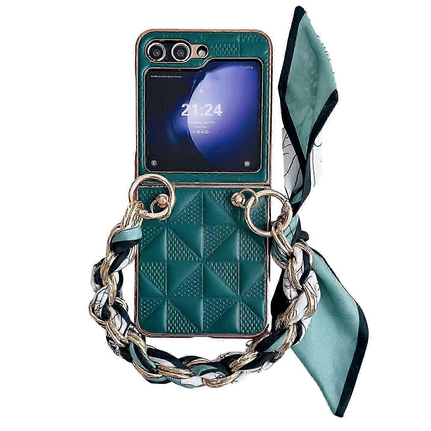 Case for a Flip Phone with Grid Pattern Leather and PC Electroplating Cover