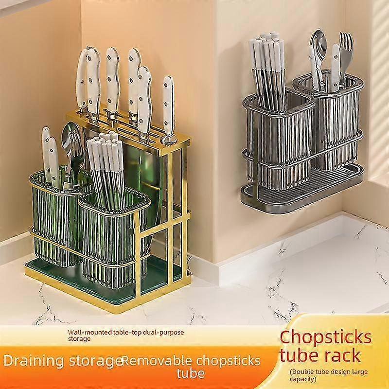 Multi-functional Kitchen Storage Rack for Chopsticks, Spoons, Knives - Wall Hanging and Drain Rack