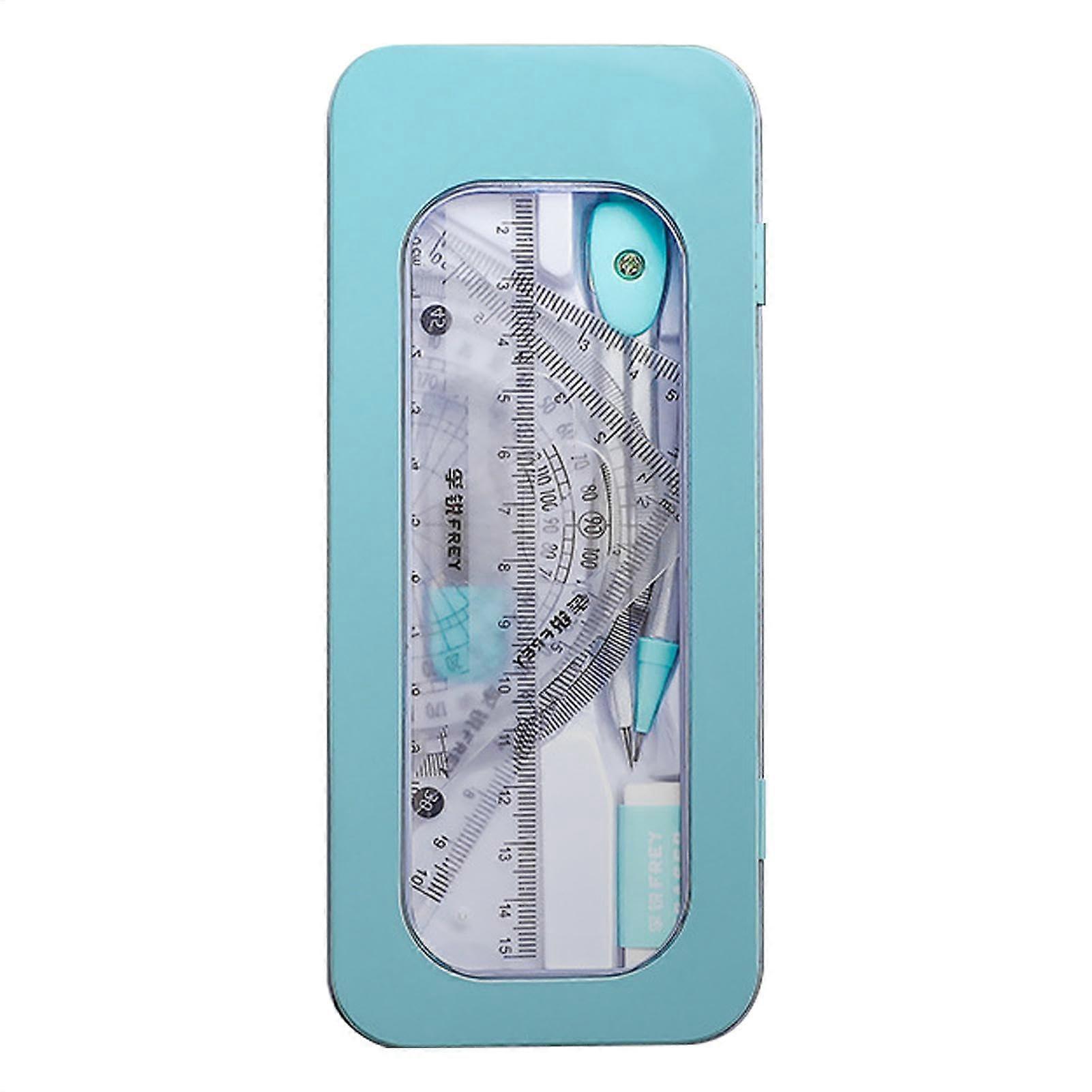 Protractor and Compass Set for Geometry, Drawing Compasses with Ruler, Set Squares, Math Protractor, Blue Geometry Kit for Students