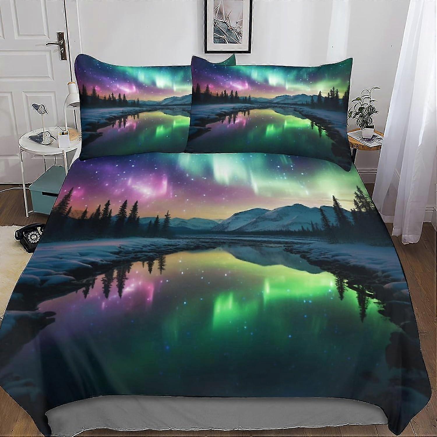 Conjunto de Cama 3D Céu Estrelado para Crianças e Adolescentes, 3 Peças Capa de Edredom e Fronhas, Capa de Edredom Macia