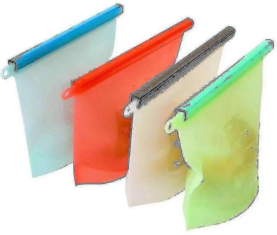 4 stk gjenbrukbare matoppbevaringsposer i silikon, fryseposer for grønnsaker