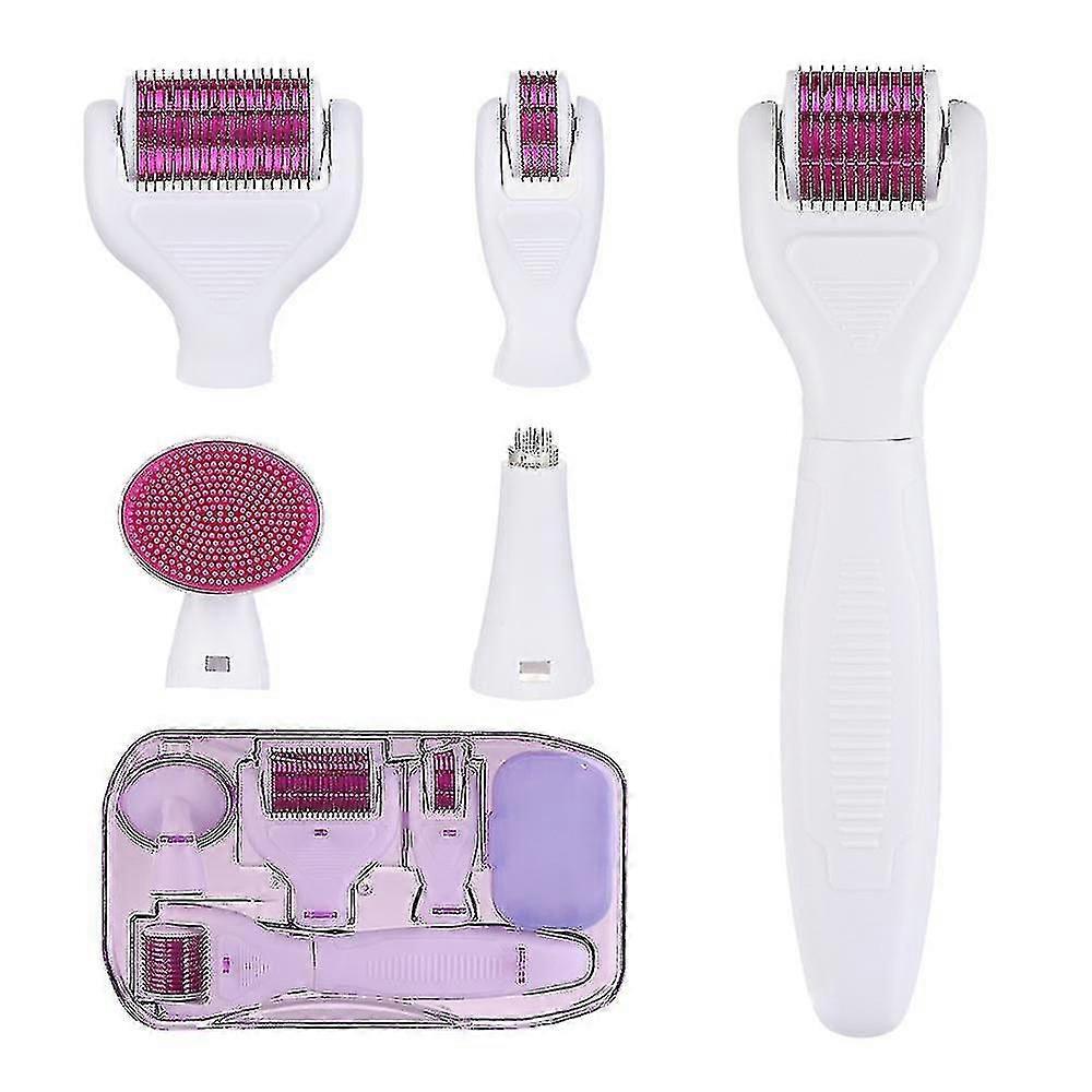 6 In 1 Derma Roller Kit For Face And Body - 0.25mm And 0.3mm Micro Needle Dermaroller With 5 Replaceable Heads, Storage Case And Disinfection Tank
