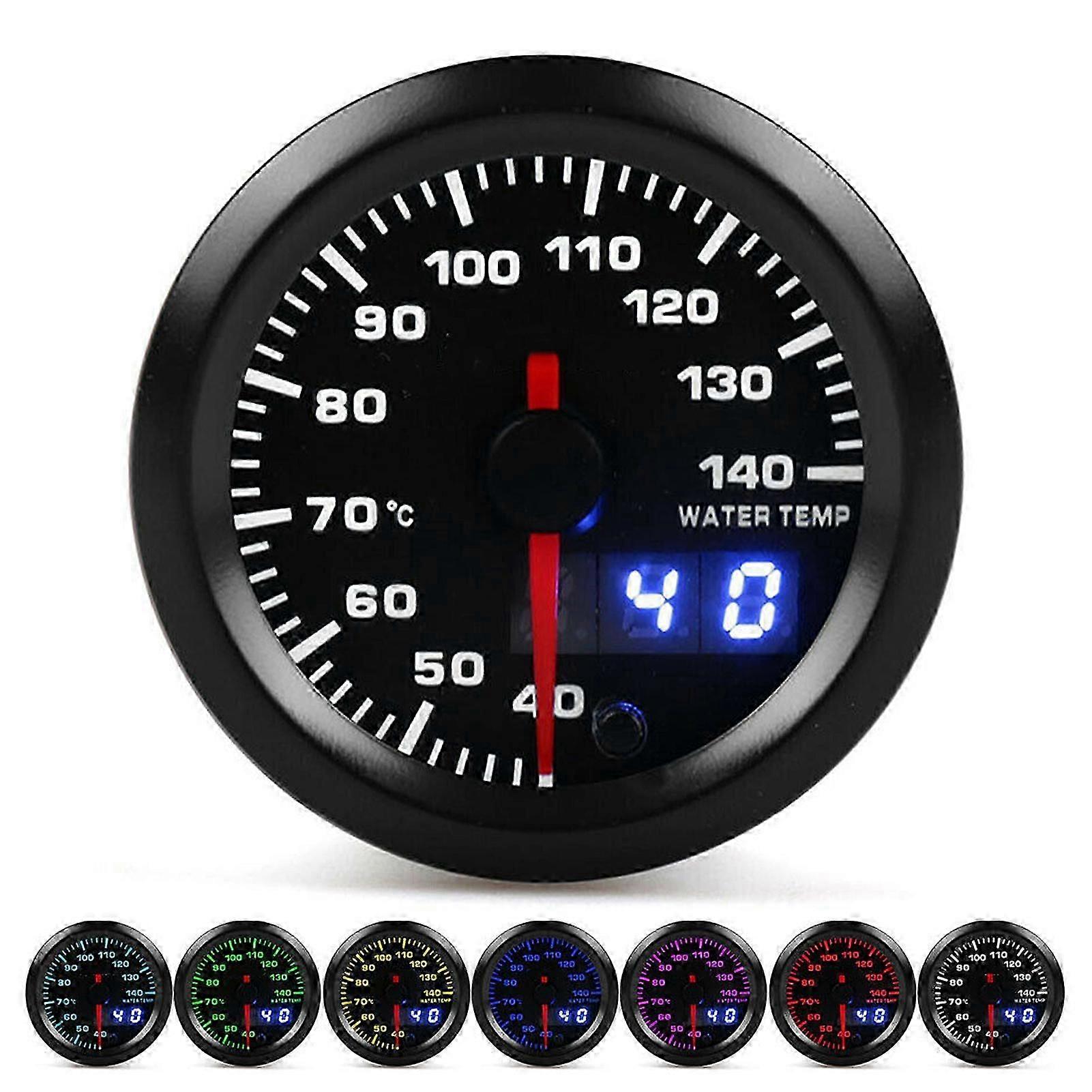 2in Water Temperature Gauge 40-140 Pointer 7 Colors LED Display Universal for 12V Cars