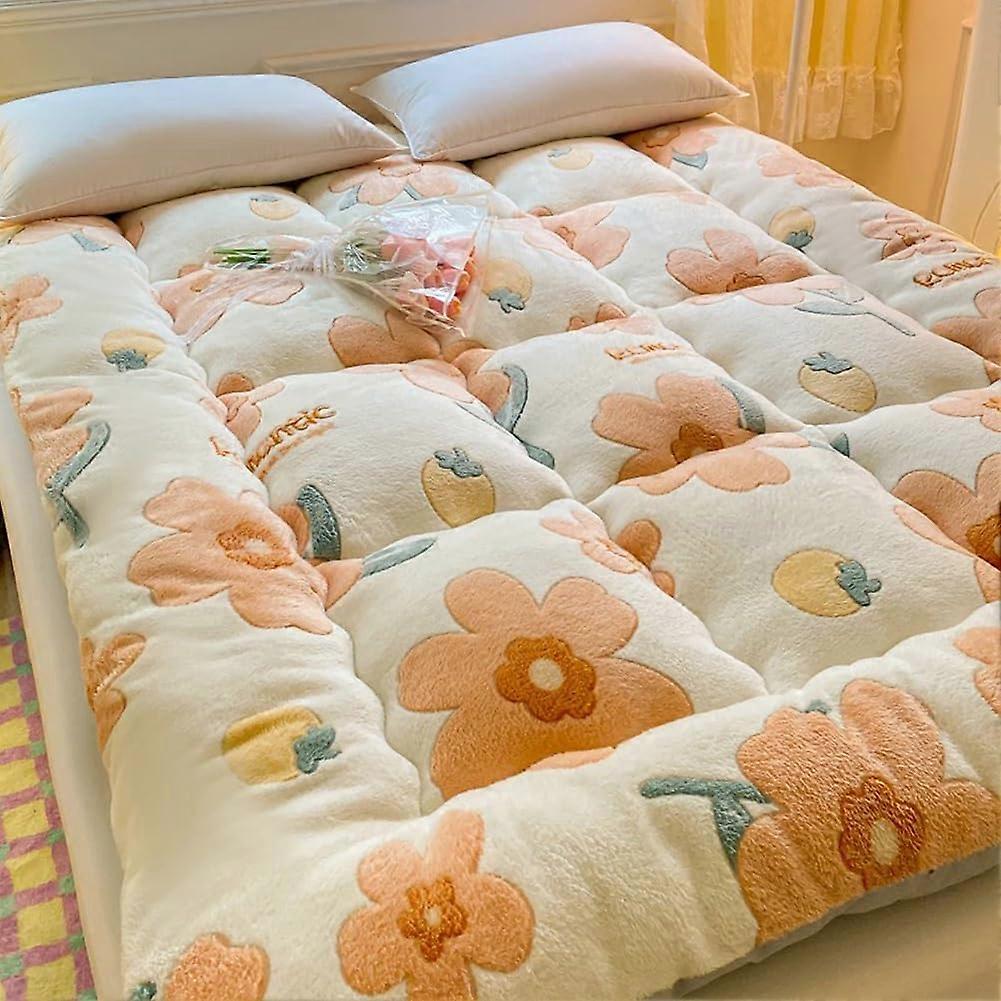 5cm Thick Japanese Futon Mattress, Floor Mattress, Fluffy Plush (Orange, 120 x 200 cm)