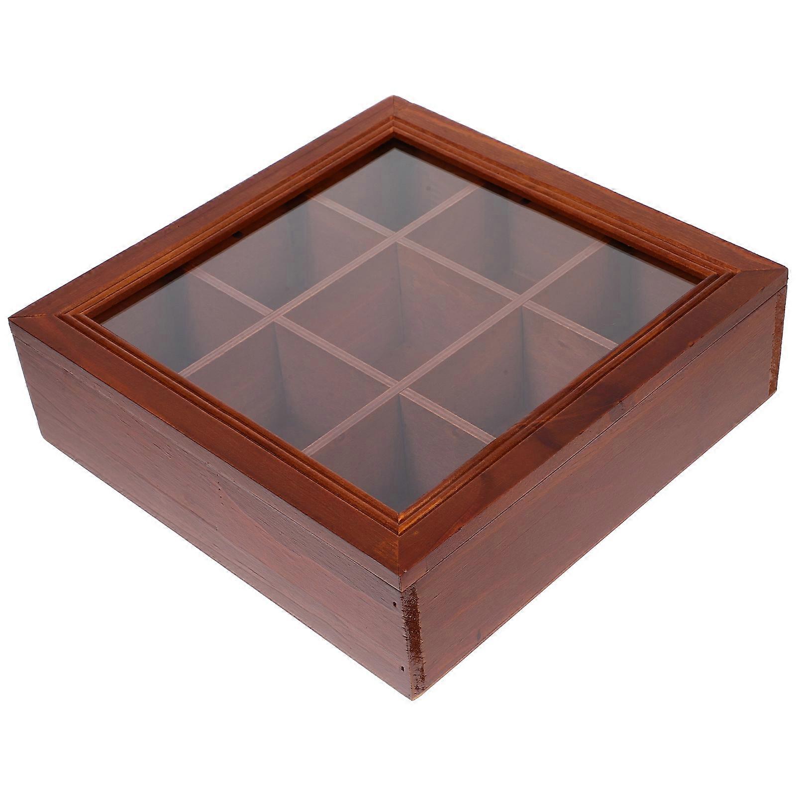 Tea Holder Wooden Tea Bag Box Multi-functional Container for Coffee 24.00X24.00X7.00CM Light Brown 1Set