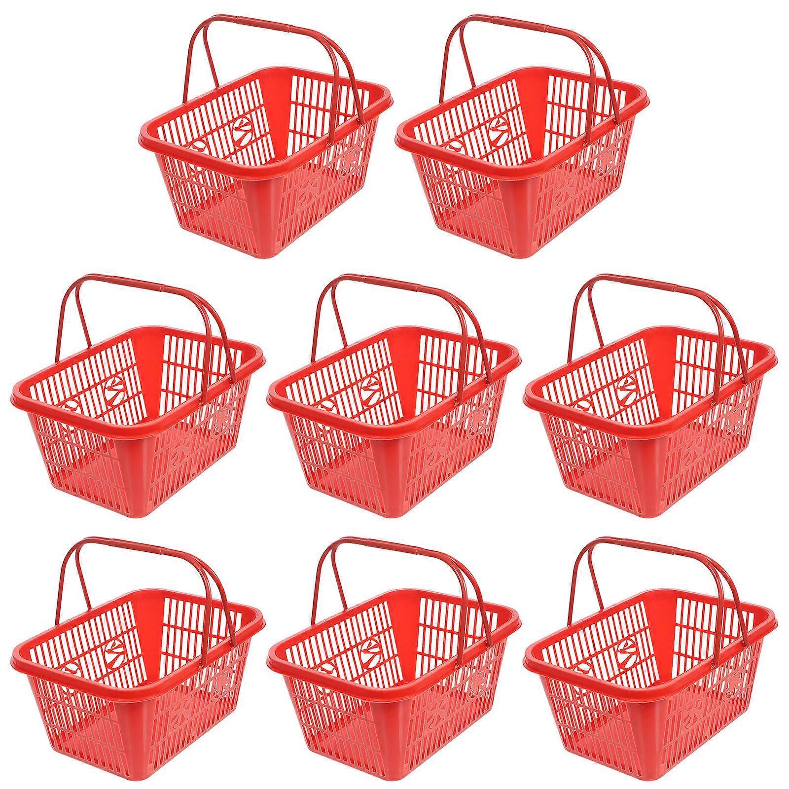 Red Plastic Fruit Basket with Double Handles for Home Use 8Pcs Storage Baskets