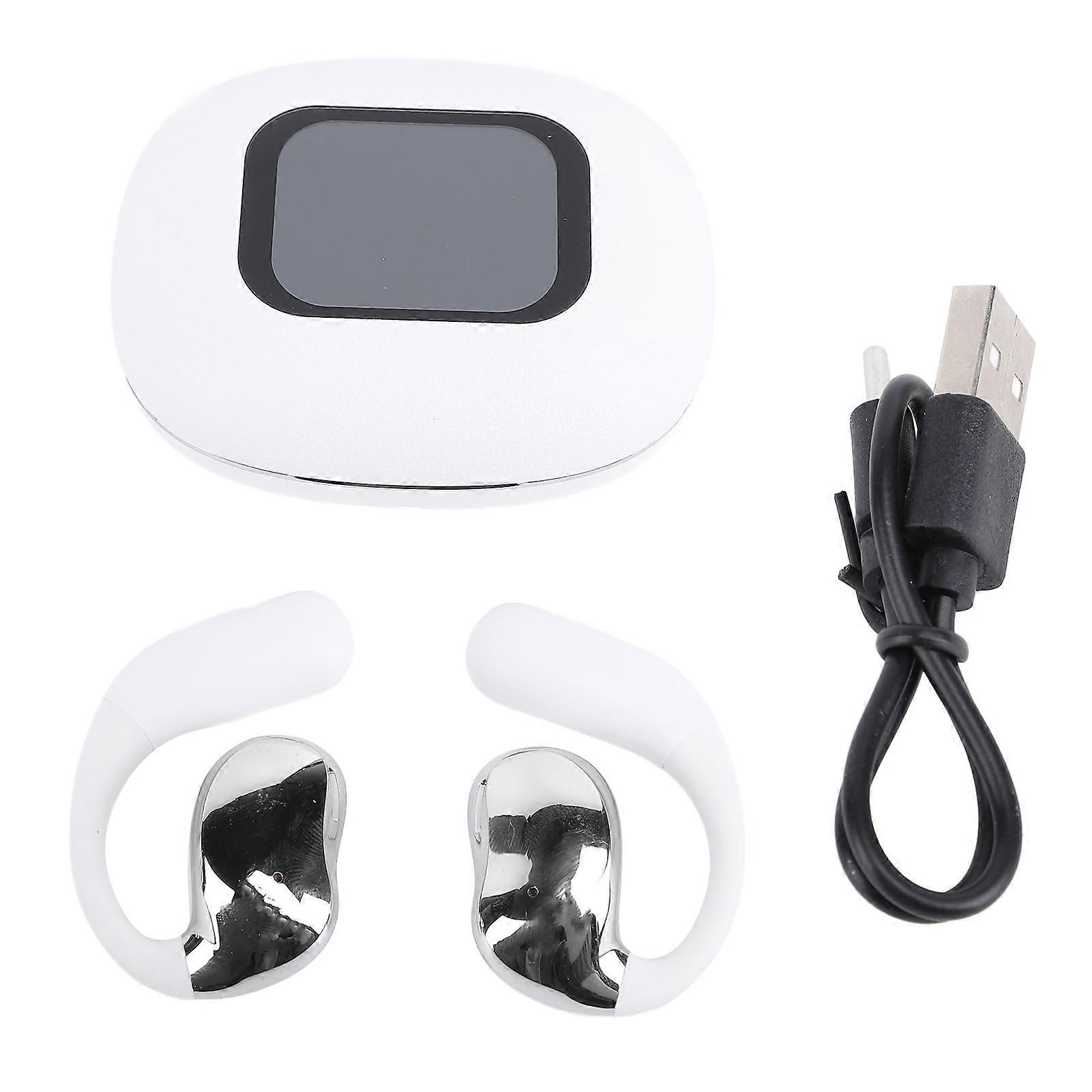 Wireless Open Earbuds with Noise Cancelling, Touch Control, and Digital Display, White