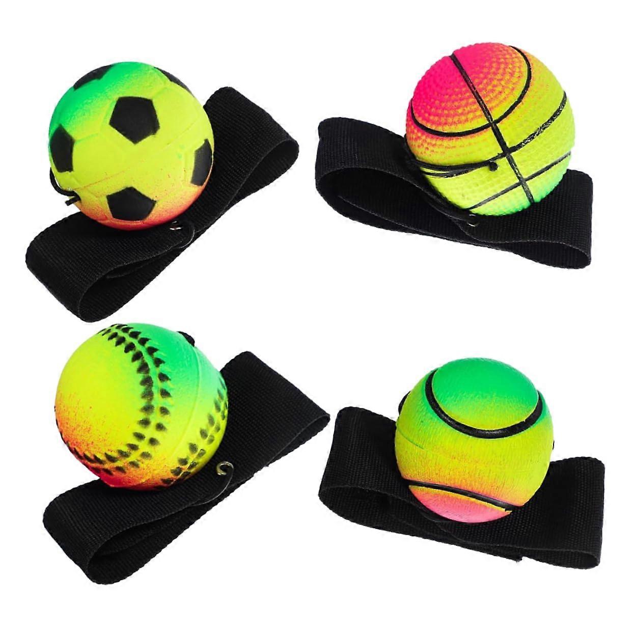 Pack of 4 Bouncing Ball Rewind Balls with Wrist Strap for Adults and Children