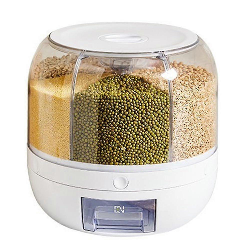 6-Compartment Rotating Cereal Dispenser for Countertop, Round Grain Organizer, 360-Degree Spin