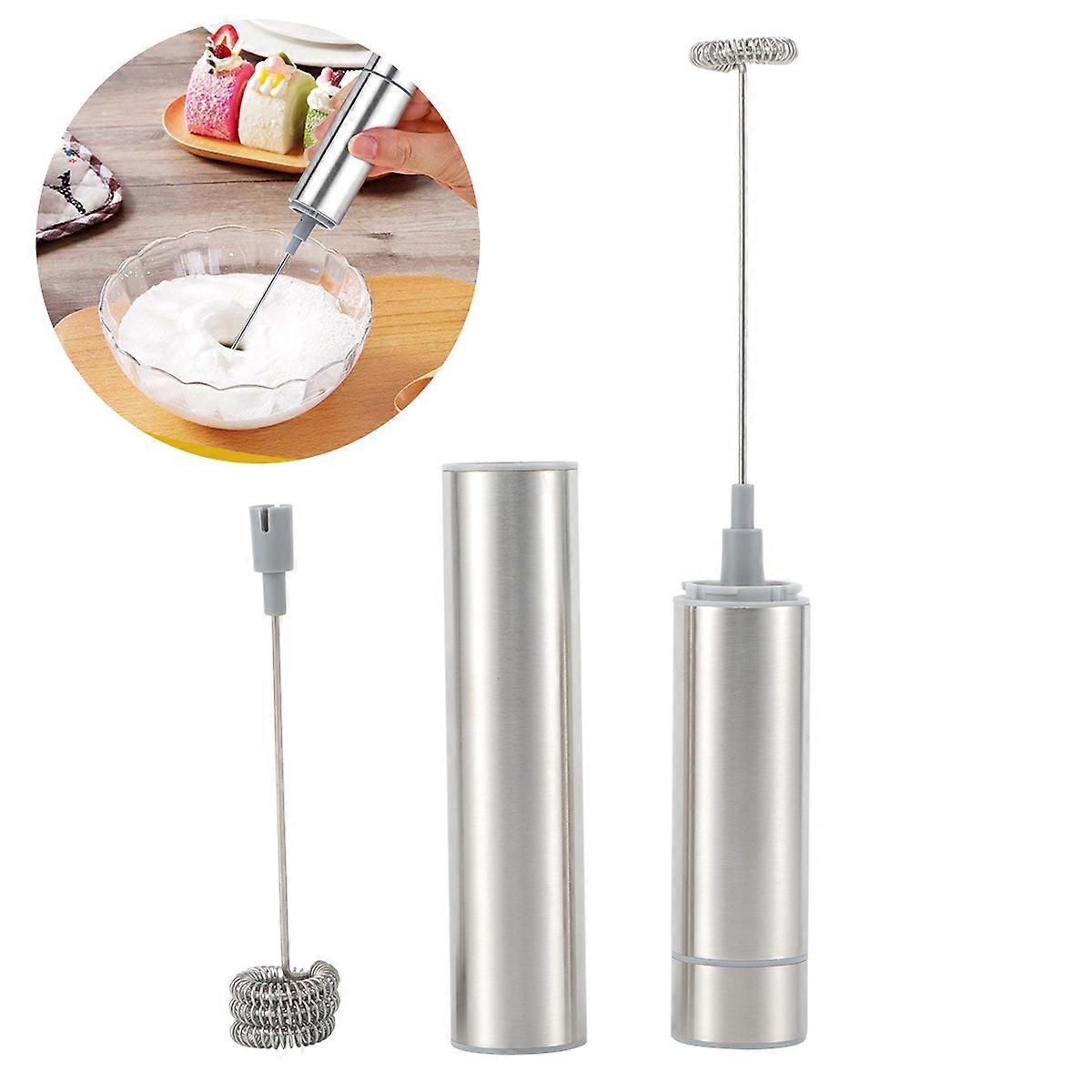 Electric Frother Portable Milk Frother for Home Use Silver Cylindrical Battery Operated 1Set