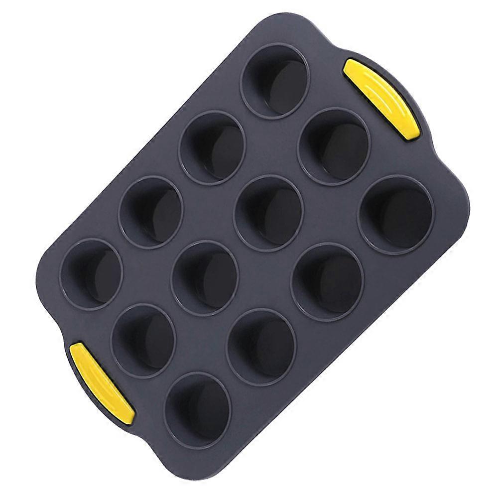 Silicone Cake Tins Muffin Cupcake Pan Kitchen Use Home Bakers Deep Gray With Yellow Handle 11.99X7.86X0.98IN 1Set