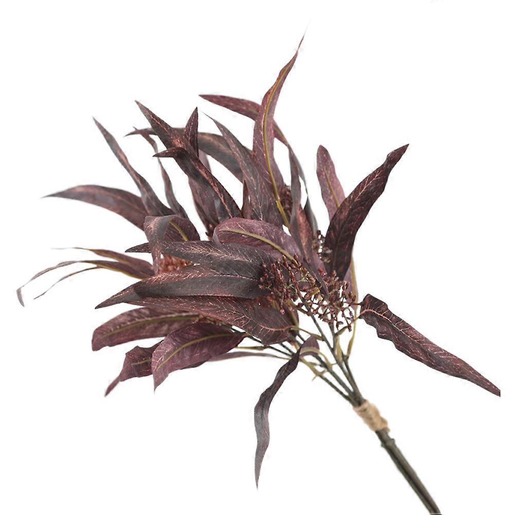 Artificial Eucalyptus Branch Decor Faux Home Wedding Dorm Office Dark Red 5Pcs Bundle