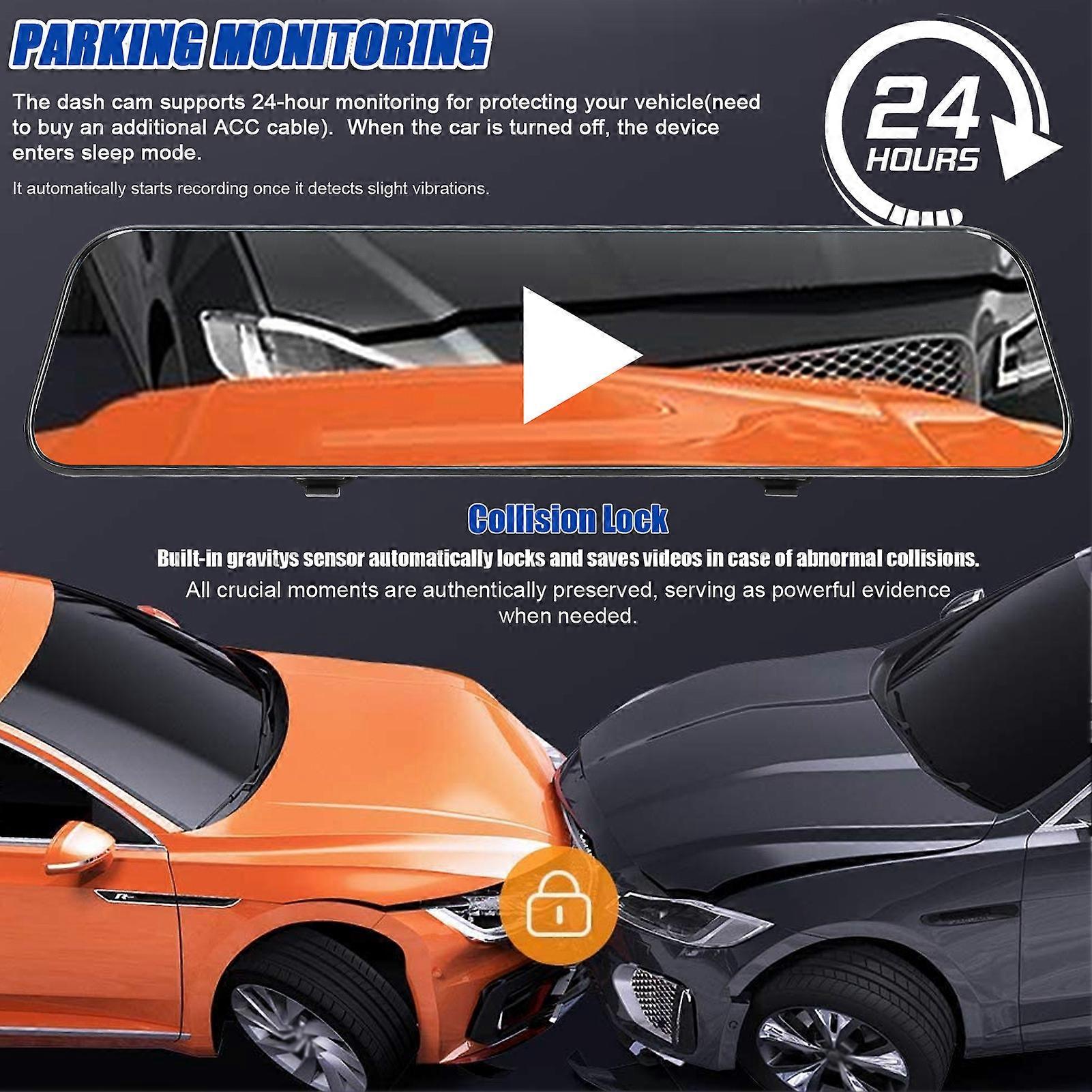 12-inch mirror dash cam with night vision and parking monitoring