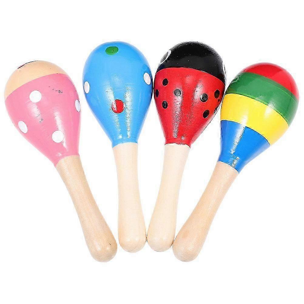 4 pcs 마라카 키즈 Playset 만화 모래 망치 타악기 음악 장난감 나무 인지 아기 교육